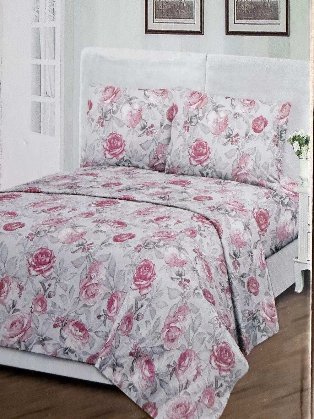 Tree Organic 100% Satisfied Cotton Queen Size White/Pink Floral New